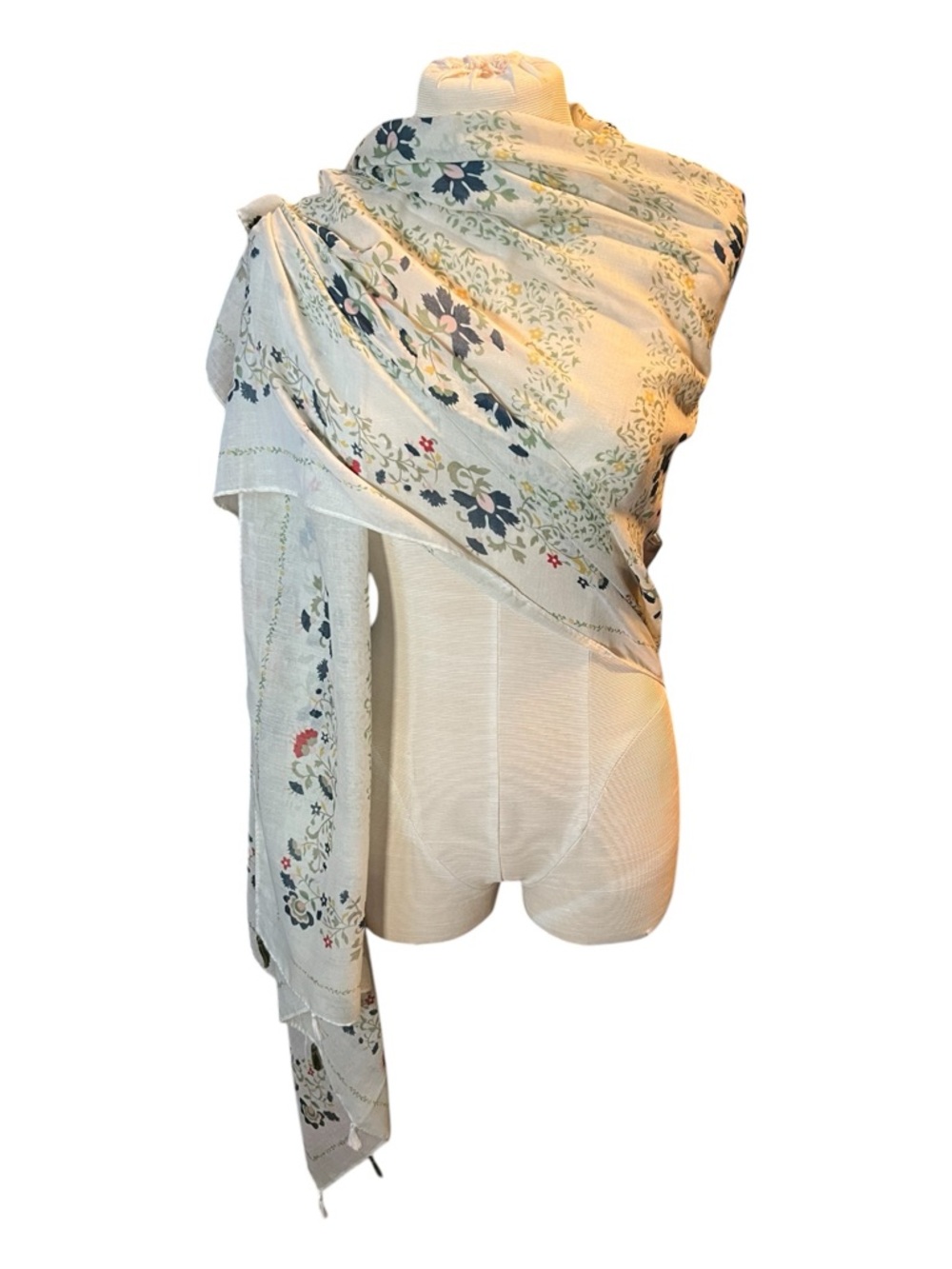 Light mint green Floral Cream Shawl Scarf